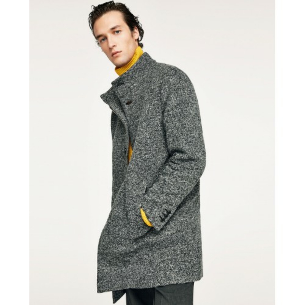 Zara Man High Neck Button Zip Dress Coat XL